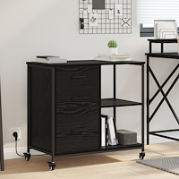 vidaXL Kontorsskåp med hjul Svart ek 76 x 41 x 72 cm Konstruerat trä