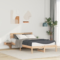 vidaXL Sängram med sängbord Brun 140 x 190 cm Massiv furu