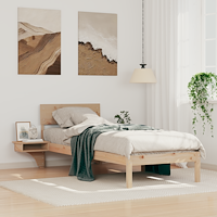 vidaXL Sängram med sängbord Brun 75 x 190 cm Massiv furu