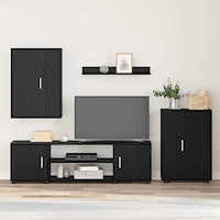 vidaXL TV-bänkset Väggmonterad 4 pcs Svart Ek Konstruerat trä