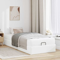 vidaXL Sängram med madrass med madrass Ren vit 90 x 200 cm Konstläder