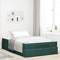 vidaXL Sängram med madrass med lagring Mörkgrön 140 x 190 cm Sammet