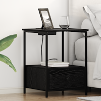 vidaXL Sängbord med laddningsstation 2 pcs Svart ek Konstruerat trä