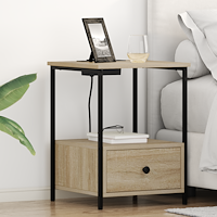 vidaXL Sängbord med laddningsstation 2 pcs Sonoma ek Konstruerat trä