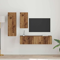 vidaXL TV-bänkset Väggmonterad 4 pcs Gammalt trä Konstruerat trä