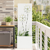 vidaXL Trädgårdsplanterare med dekorativ panel Vit 50 x 140 cm