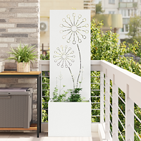 vidaXL Trädgårdsplanterare med dekorativ panel Vit 50 x 140 cm