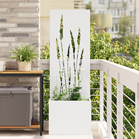 vidaXL Trädgårdsplanterare med dekorativ panel Vit 50 x 140 cm