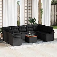 vidaXL Trädgårdsoffset 10 pcs Svart Poly rattan
