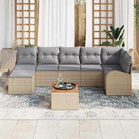 vidaXL Trädgårdsoffset 8 pcs Beige Poly rattan