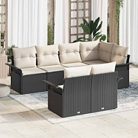 vidaXL Trädgårdsoffset med kudde med lagring 7 pcs Svart Poly rattan