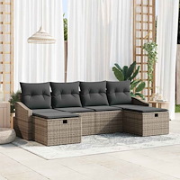 vidaXL Trädgårdsoffset med kudde 6 pcs Grå Poly rattan