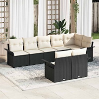 vidaXL Trädgårdsoffset med kudde 8 pcs Svart Poly rattan