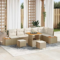 vidaXL Trädgårdsoffset med kudde med lagring 9 pcs Beige Poly rattan