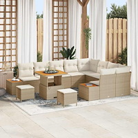 vidaXL Trädgårdsoffset med kudde med lagring 12 pcs Beige Poly rattan