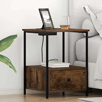 vidaXL Sängbord med laddningsstation med låda 2 pcs Rökfärgad ek