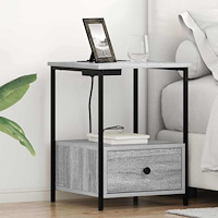 vidaXL Sängbord med laddningsstation 2 pcs Grå sonoma Konstruerat trä