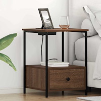 vidaXL Sängbord med laddningsstation 2 pcs brun ek Konstruerat trä