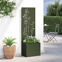 vidaXL Trädgårdsplanterare med dekorativ panel Olivgrön 50 x 140 cm