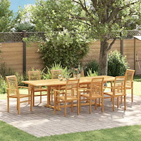 vidaXL Trädgårdsmöbelset 9 pcs Brun 280 x 100 x 75 cm Massivt teakträ