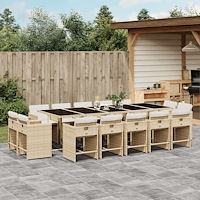 vidaXL Matgrupp för trädgården med dynor 15 delar beige konstrotting
