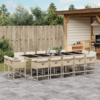 vidaXL Matgrupp för trädgården med dynor 15 delar beige konstrotting
