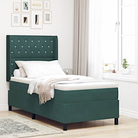 vidaXL Bäddfjäder med madrass med led Mörkgrön 100 x 200 cm Sammet