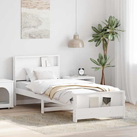vidaXL Sängram med huvudgavel Vit 80 x 200 cm Massiv furu