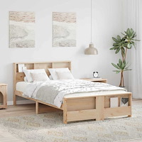 vidaXL Sängram med huvudgavel Brun 135 x 190 cm Massiv furu
