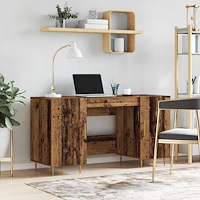 vidaXL Skrivbord med dörr Gammalt trä 140 x 50 x 75 cm Konstruerat trä