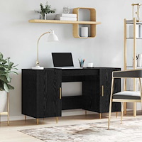 vidaXL Skrivbord med hylla Svart ek 140 x 50 x 75 cm Konstruerat trä