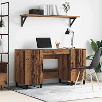 vidaXL Skrivbord med dörr Gammalt trä 140 x 50 x 75 cm Konstruerat trä