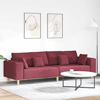 vidaXL Soffa med kudde Vinröd 250 x 77 x 76 cm tyg