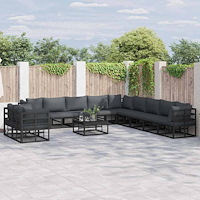 vidaXL Trädgårdsoffset med kudde 12 pcs Svart Aluminium