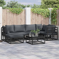 vidaXL Trädgårdsoffset med kudde 6 pcs Svart Aluminium