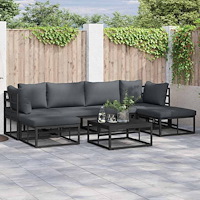 vidaXL Trädgårdsoffset med kudde 6 pcs Svart Aluminium