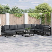 vidaXL Trädgårdsoffset med kudde 8 pcs Svart Aluminium