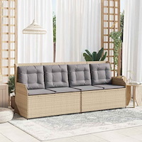 vidaXL Trädgårdsbänk med kudde Beige Poly rattan