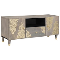 vidaXL TV-skåp Grå och Guld 105 x 33.5 x 46 cm Massivt Mangoträ