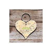 The Sugar Shed OS Map Wooden Heart Key-ring - Dartmoor National Park