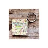 The Sugar Shed OS Map Wooden Square Key-ring - South Downs National Park