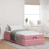vidaXL Sängram med madrass med lagring Rosa 90 x 190 cm Sammet