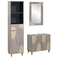 vidaXL Badrumsmöbelset med låda 3 pcs Grå Massivt grovt mangoträd