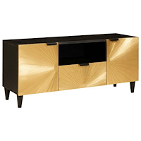 vidaXL TV-skåp Svart och Guld 105 x 33 x 46 cm massivt mangoträ
