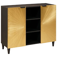 vidaXL Sidokabinett Svart och Guld 90 x 33,5 x 75 cm massivt mangoträ