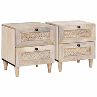 vidaXL Sängbord med låda 2 pcs Beige 40 x 33 x 46 cm massivt mangoträ