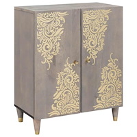 vidaXL Sideboard Grå och Guld 60 x 33.5 x 75 cm Massivt Mangoträ