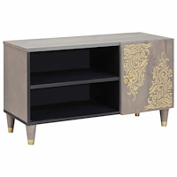 vidaXL TV-skåp Grå och Guld 80 x 31.5 x 46 cm Massivt Mangoträ