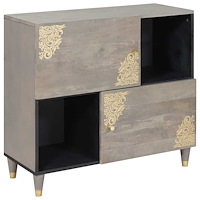 vidaXL Sideboard Grå och Guld 80 x 33.5 x 75 cm Massivt Mangoträ