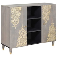 vidaXL Sideboard Grå och Guld 90 x 33,5 x 75 cm Massivt Mangoträ